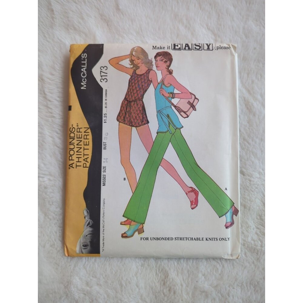 VTG McCalls 3173 Ladies 14 Top Pants 2 Piece Swimsuit KNITS Sewing Pattern UNCUT